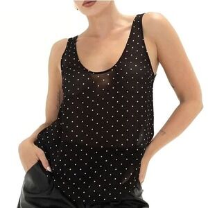 Rumored Black Polka Dot Classic Tank Top XS Scoop Neck Sleeveless Old Fashioned